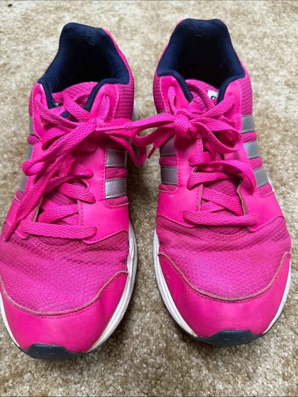 adidas Women’s Hot Pink Athletic Sneakers with Silver Stripes